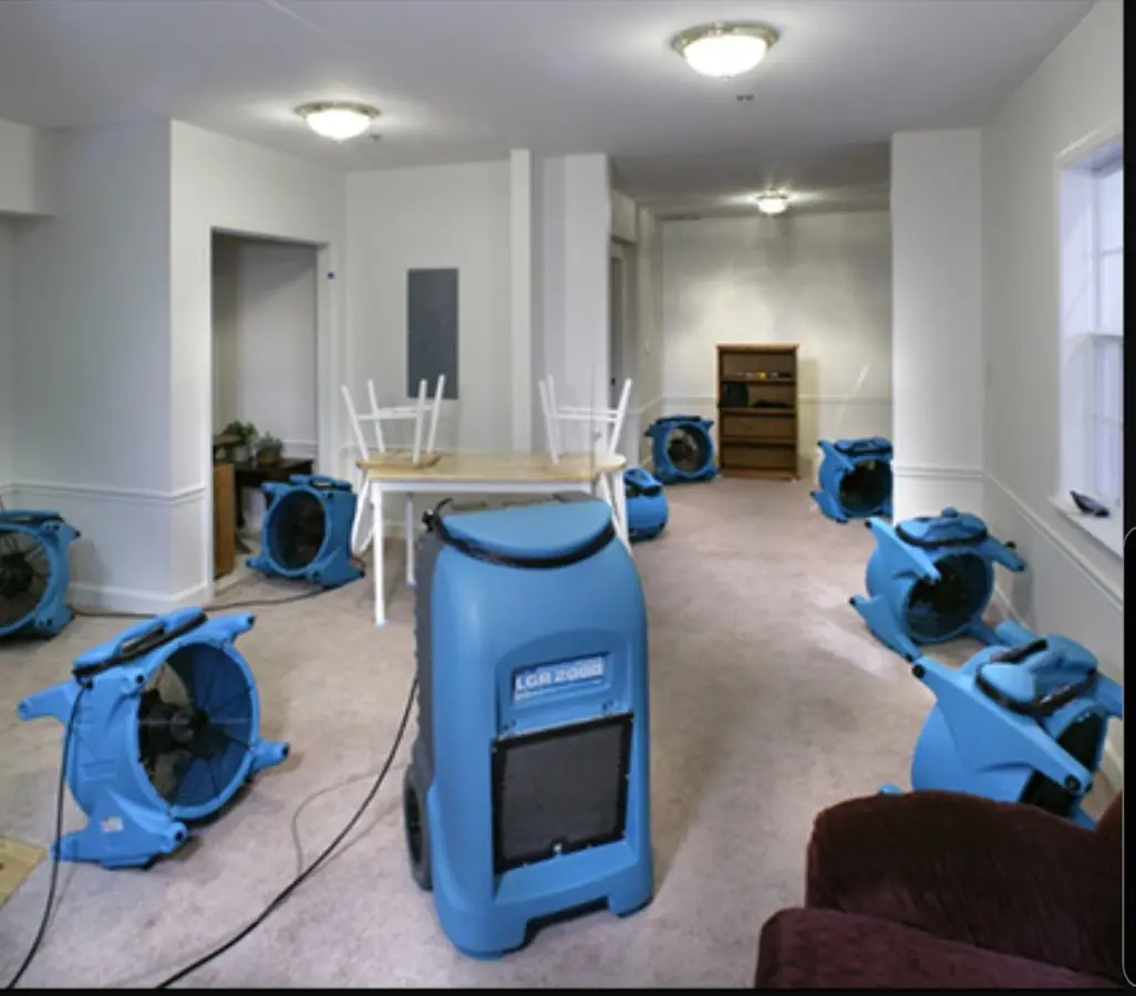 Air movers and dehumidifier setup for Water Extraction & Removal in Cooper